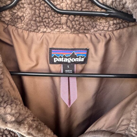Patagonia Jacket Womens Large Pile Sherpa Fleece Full Zip Divided Sky Brown Gorp - Picture 2 of 11